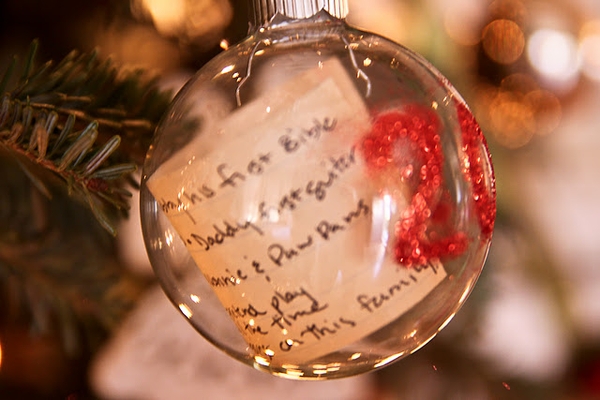 kids christmas list inside glass ornament