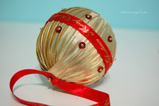 ribbon wrapped christmas ornament ball