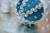 blue and silver christmas ornament