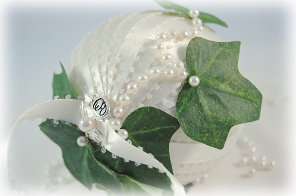 custom wedding ornament with pearls and ivy 