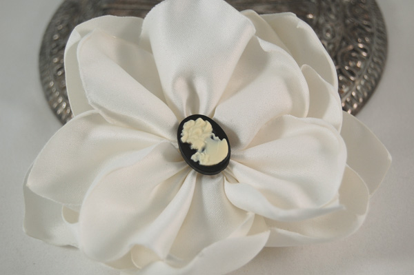 handmade ivory fabric magnolia flower with cameo