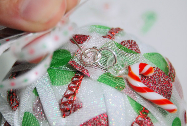 attach charm to quilted ornament