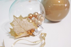 gold holly glass ornament