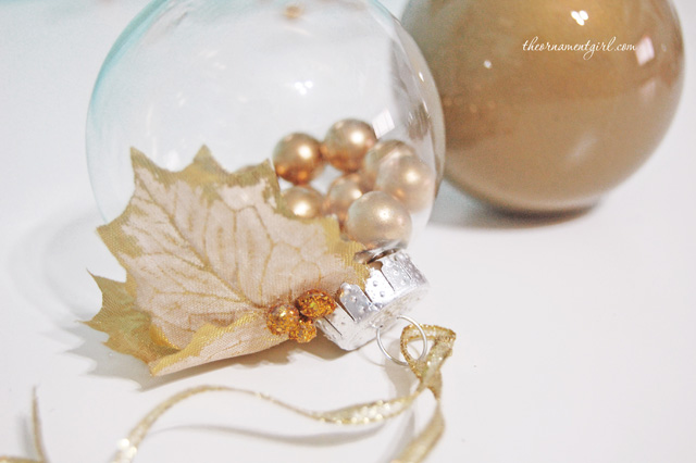 gold holly glass ornament