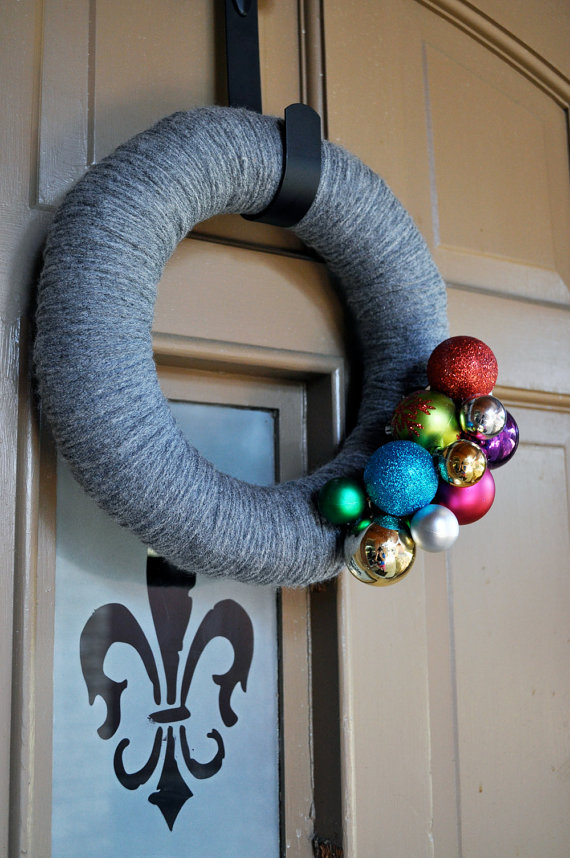 gray christmas yarn wreath