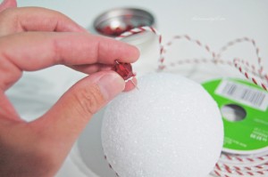 pin braided trim into styrofoam ball