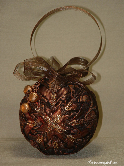 bronze quilted ribbon ornament
