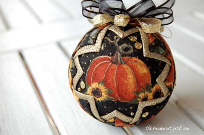 gold and black fall pumpkin quilted ornament