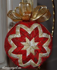 red and gold quilted ball ornament