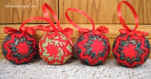 red quilted christmas ornaments