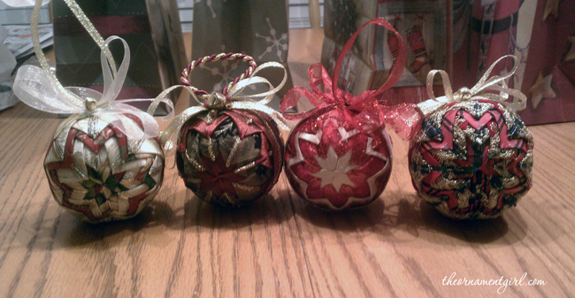 set of quilted Christmas ornaments