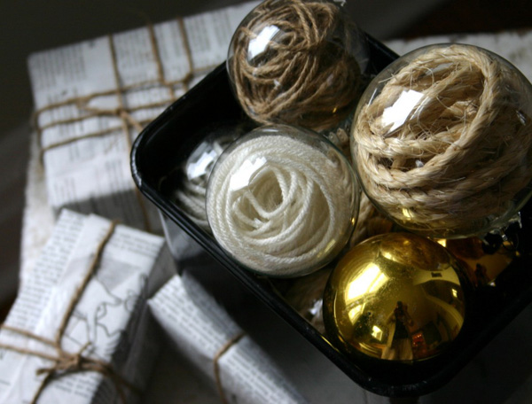 yarn and rope filled ornaments