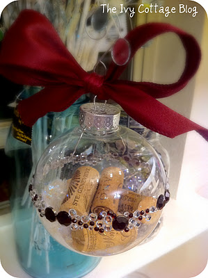 wine corks in clear glass ornament
