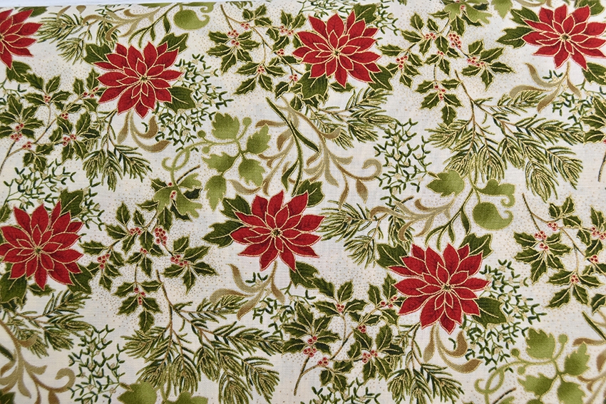 Moda Metallic Gilded Greenery Poinsettia Fabric – By the Quarter Yard ...