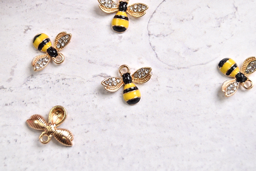 1pc Miniature doll tiny Golden Charm Pendant Crystal Bumble Bee Ladybug 14x17mm 