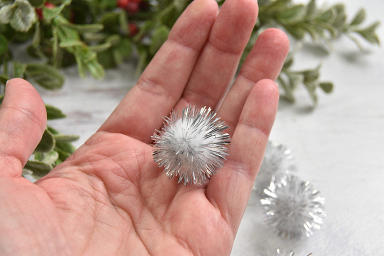Silver Tinsel Pom Poms Set of 5 The Ornament Girl's Market