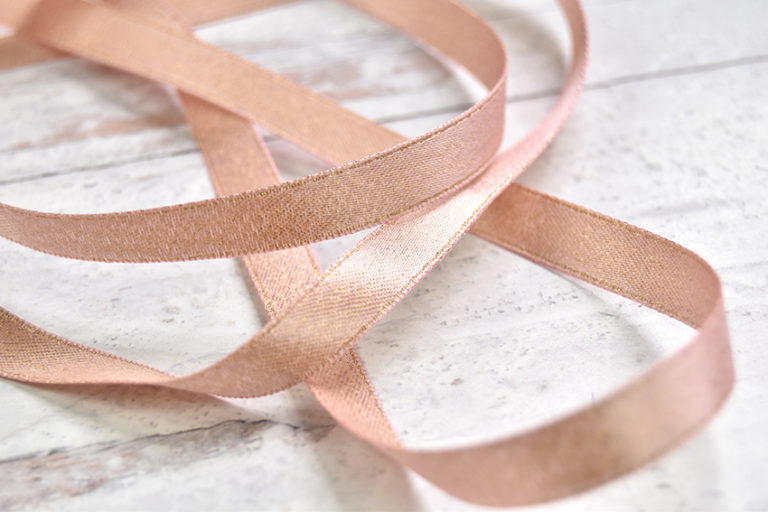 Blush Pink Satin Radiance Ribbon with Gold Shimmer By the Yard The