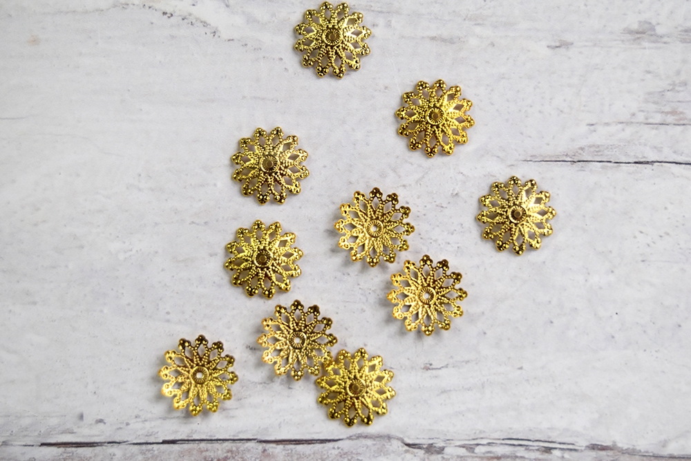 Ornate Gold Filigree Bead Caps - 10 count