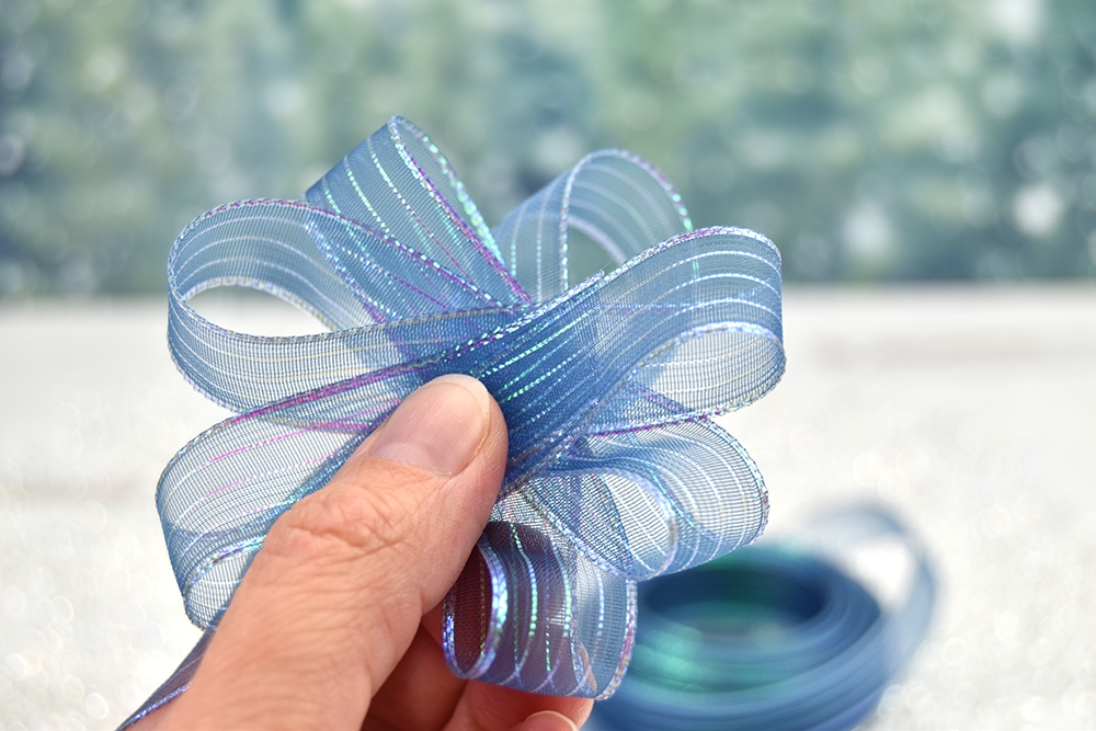 Iridescent Sheer Blue Striped Ribbon - By the Yard