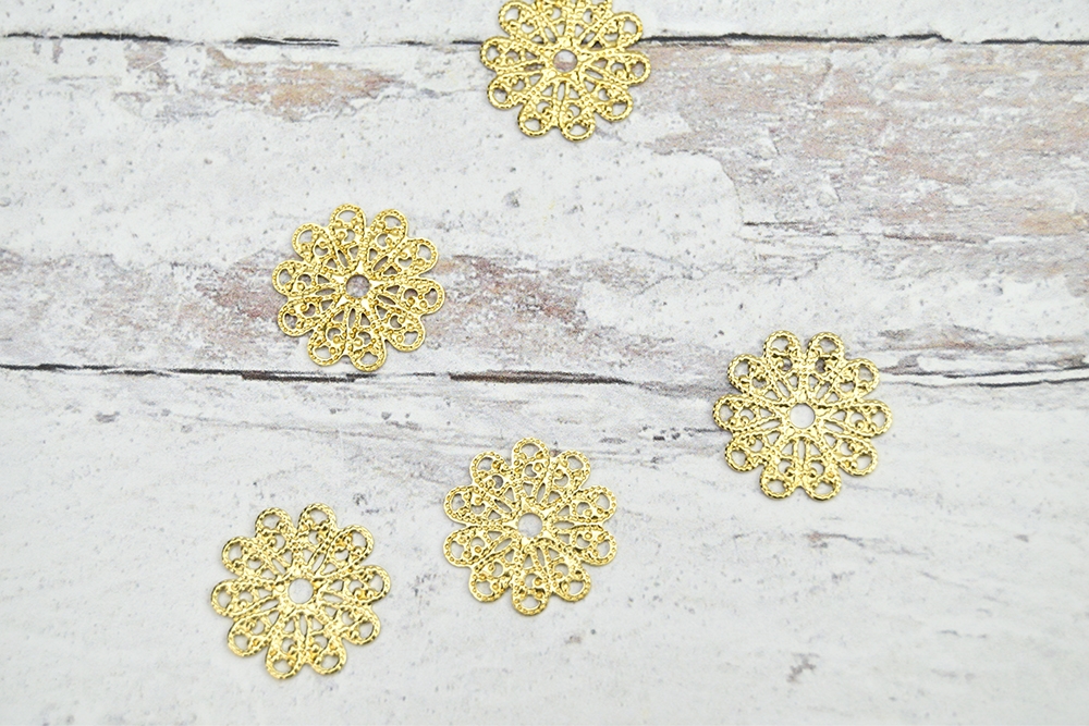 FILAGREE FLOWER BEAD CAP FINDING 7MM GOLD 100 PIECES