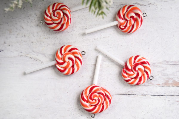 Red & Orange Candy Swirl Lollipop Charms - Set of 5 - Image 4
