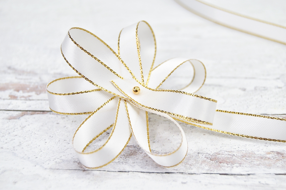 White Satin Ribbon w/ Gold Metallic Edge – By the Yard – The Ornament  Girl's Market