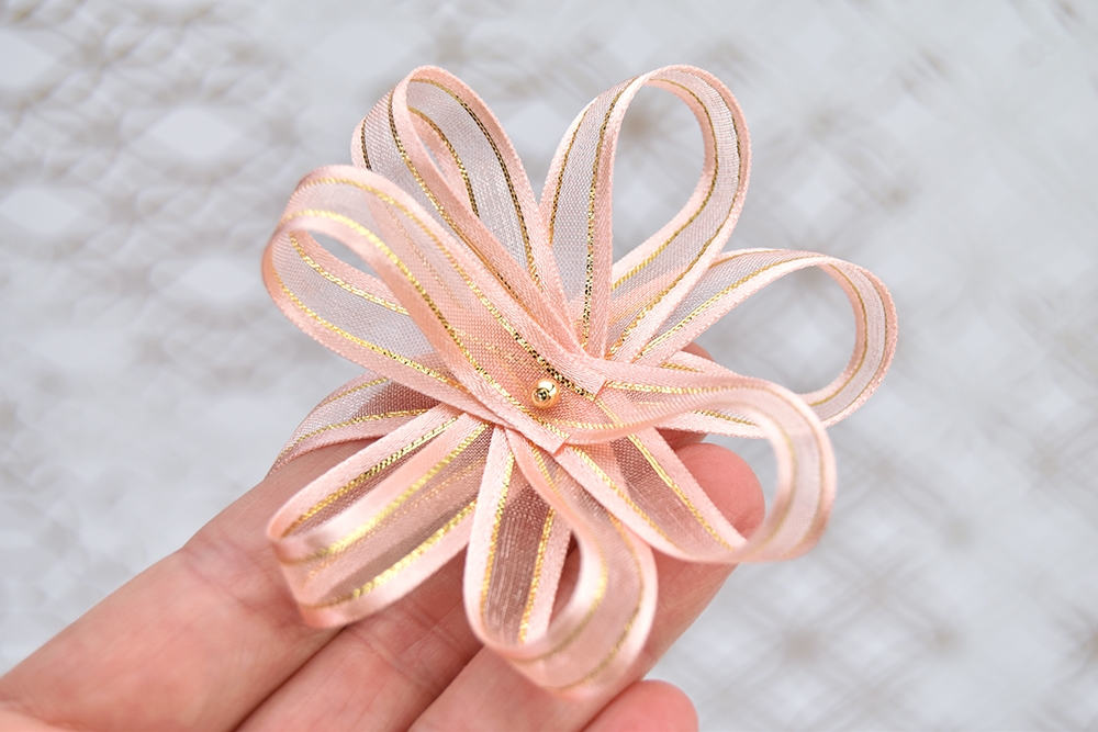 Satin-Edge Rose Pink Ribbon -Metallic Gold Stripes – By the Yard