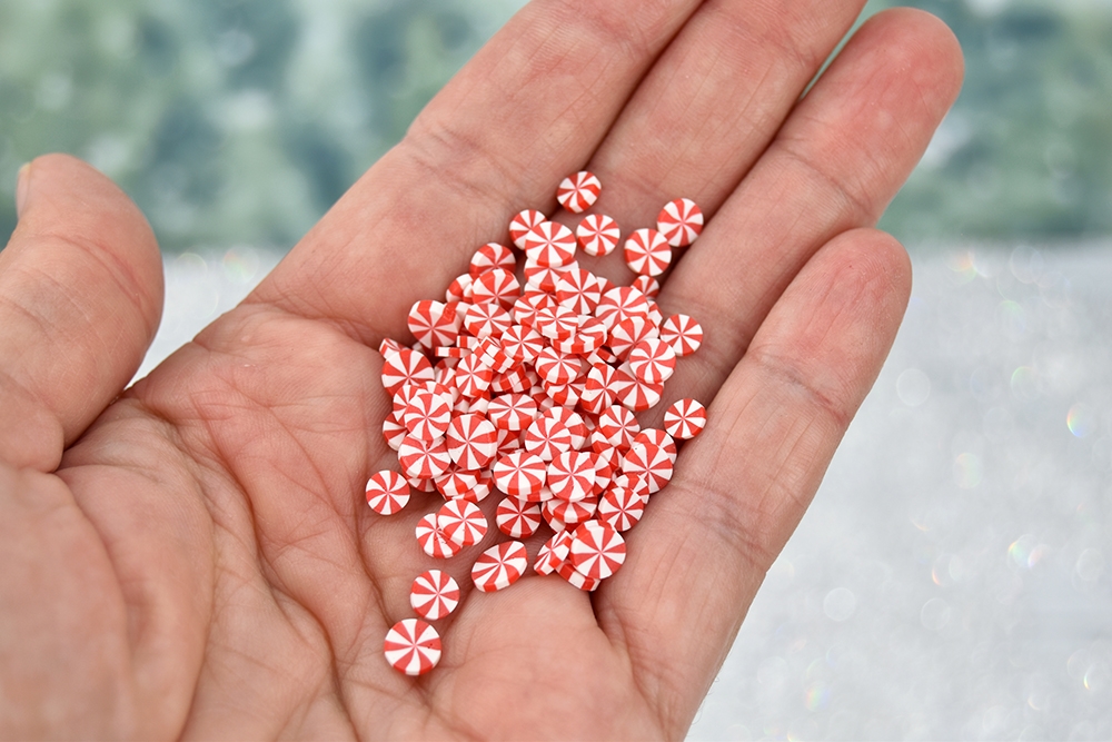 Mini Red & White Peppermint Candy Beads - Approx 50 pieces